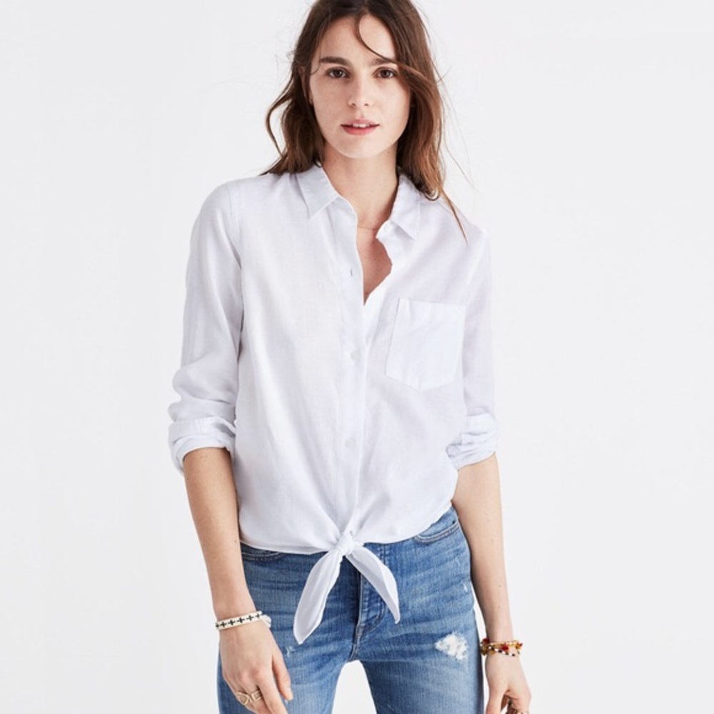 Madewell White Tie Front Button Down Shirt